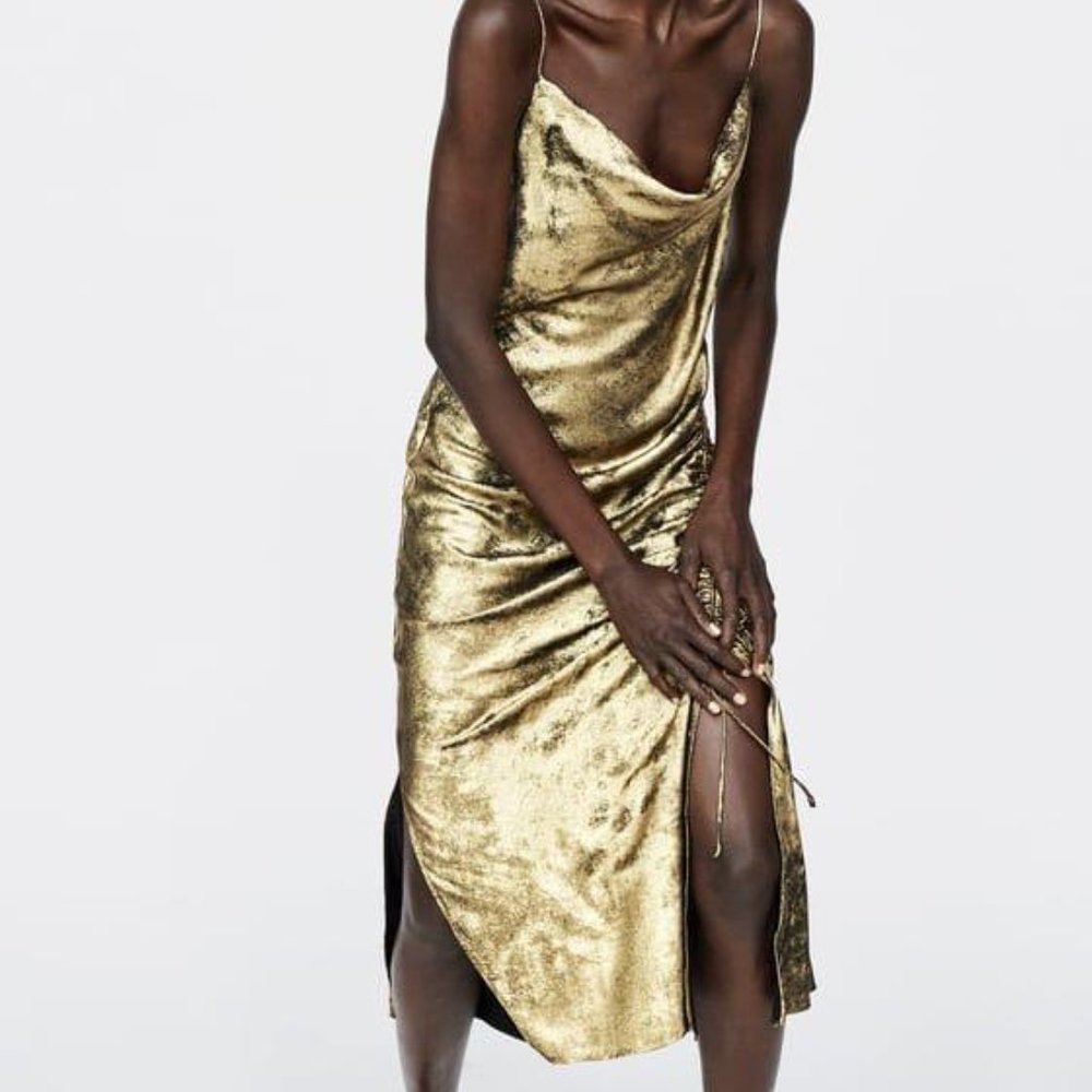 Zara Gold Slip Dress, Size S, NWT